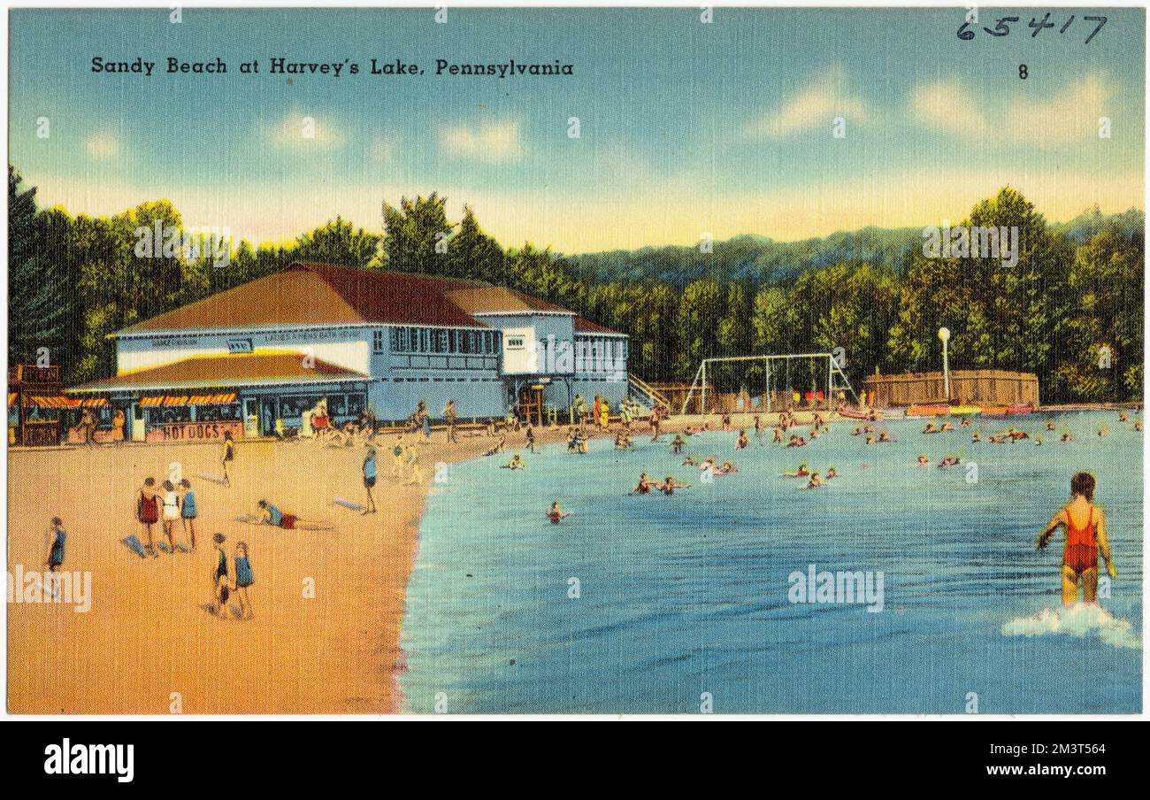 Sandy Beach at Harvey's Lake, Pennsylvania , Lakes & ponds, Beaches, Tichnor Brothers Collection