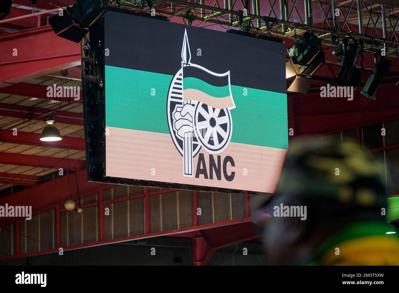 Johannesburg, South Africa. 16th Dec, 2022. An African National Congress (ANC) sign is seen on a screen during the 55th National Conference of the ANC in Johannesburg, South Africa, on Dec. 16, 2022. South Africa's governing party, the African National Congress (ANC), started its 55th national conference in Johannesburg on Friday. Credit: Str/Xinhua/Alamy Live News Stock Photo