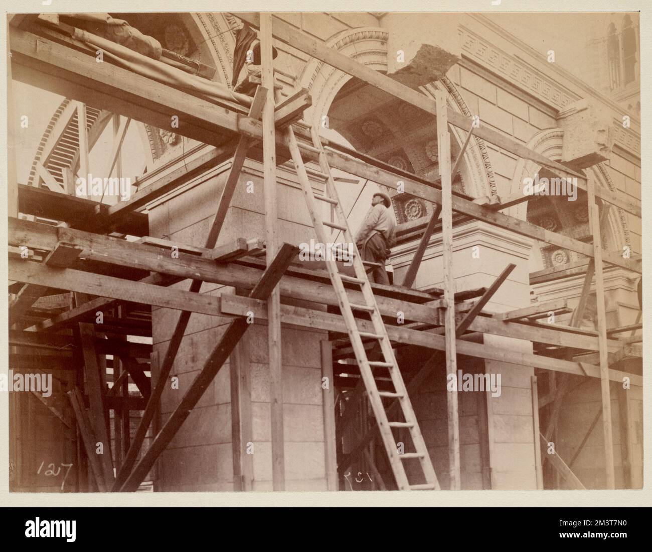 Scaffolding at Dartmouth Street entrance, construction of the McKim ...