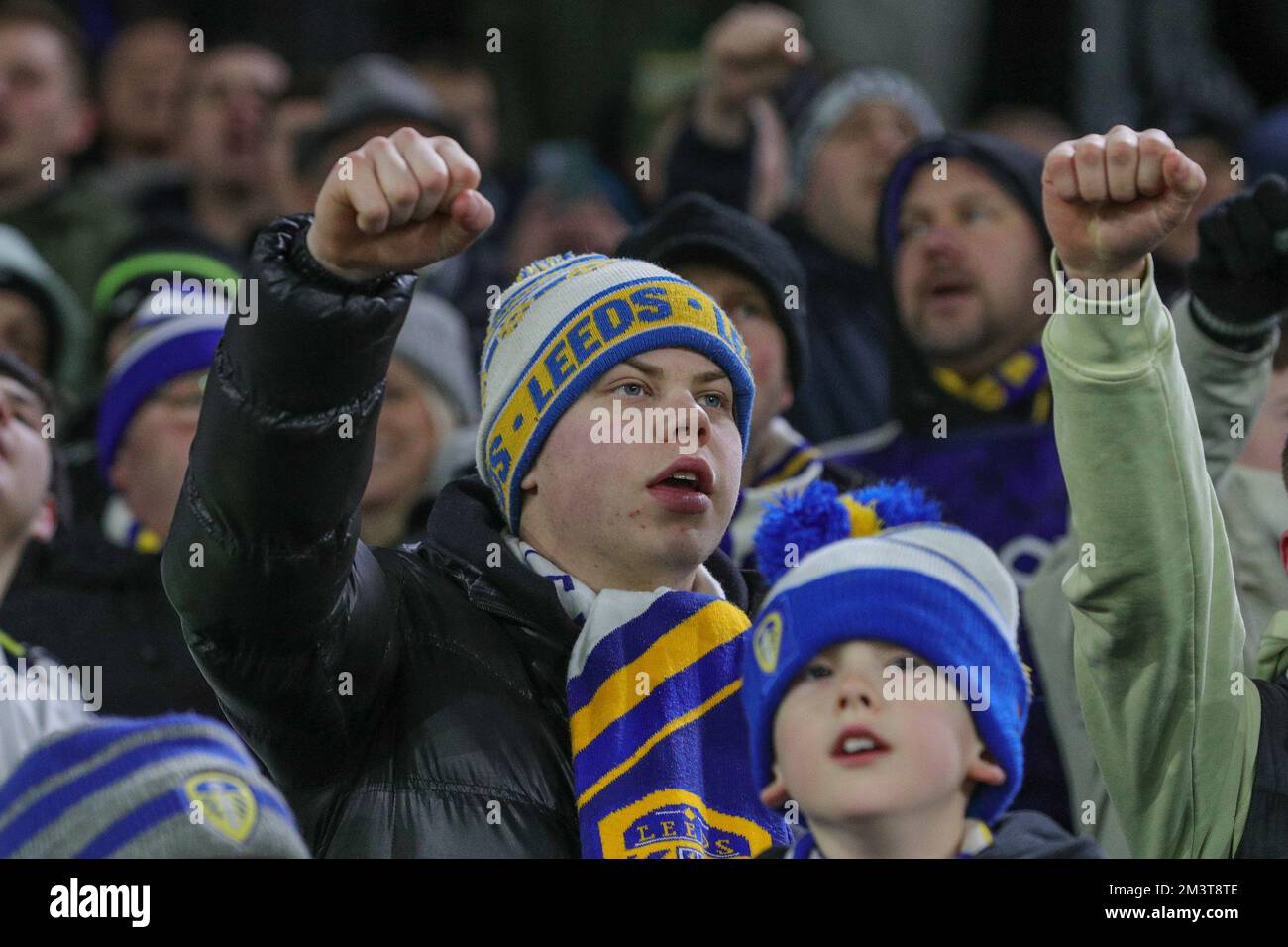 Leeds, UK. 16th Dec, 2022. A Leeds United fan chants ahead of the Mid