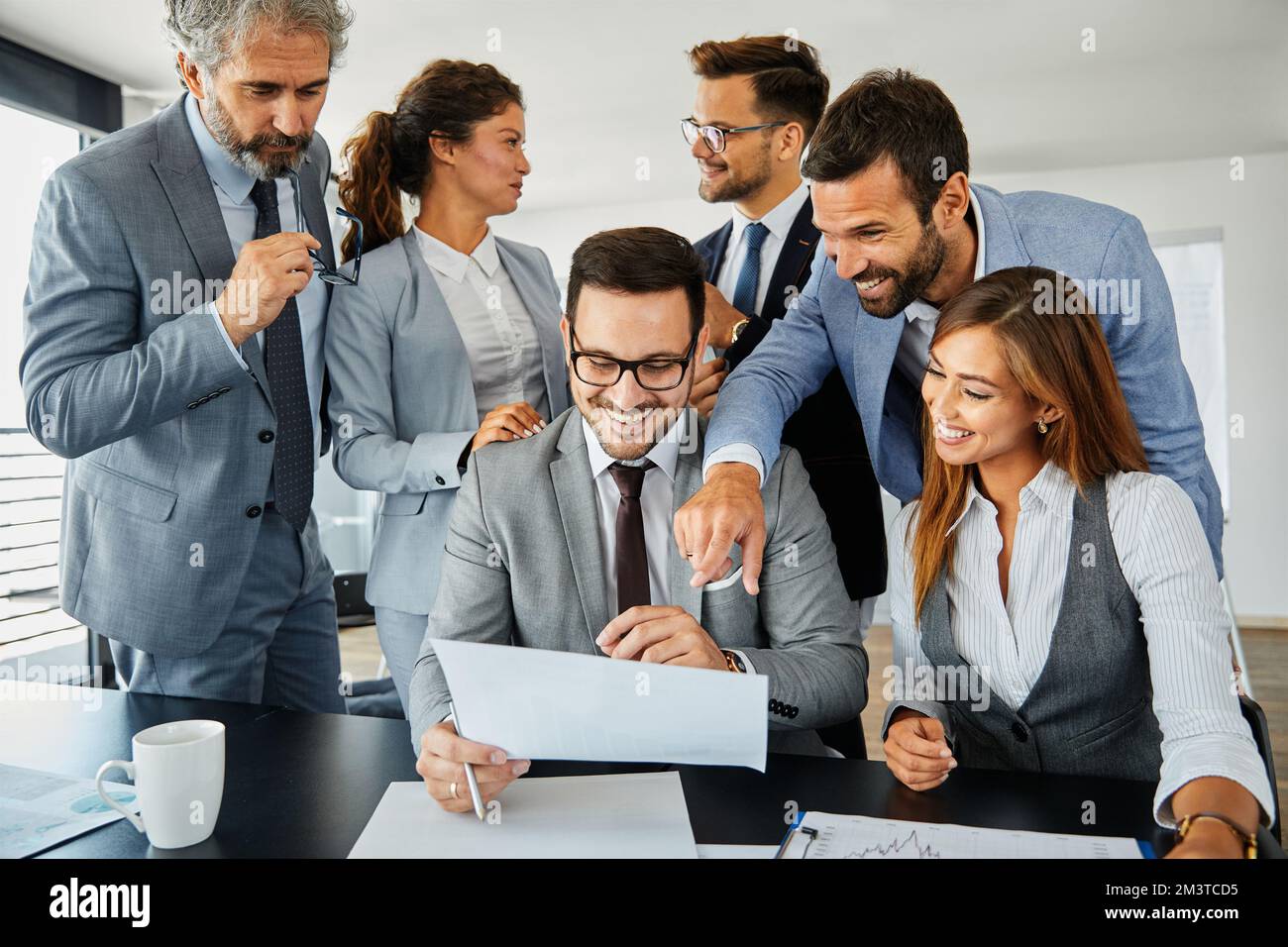 young business people meeting office teamwork group success corporate senior mature colleague tablet computer network Stock Photo