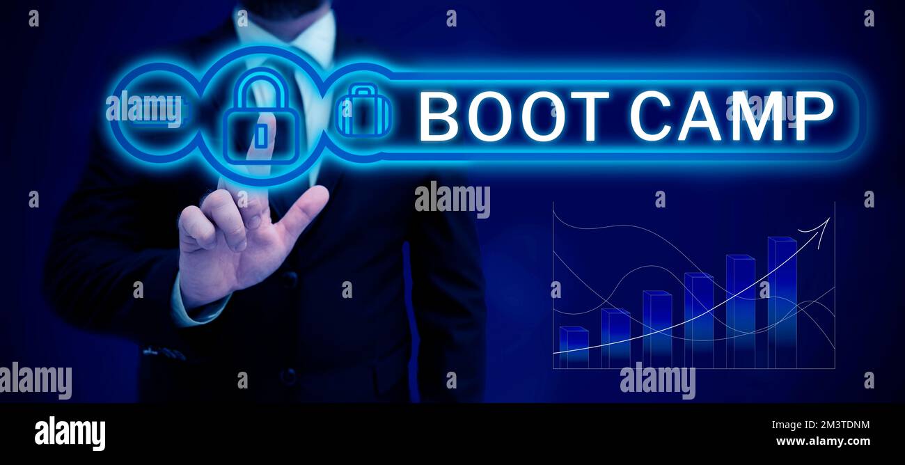 Conceptual caption Boot Camp. Internet Concept Military training