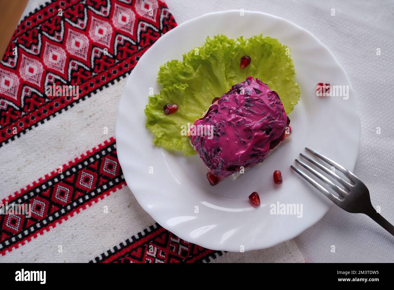 Dressed herring aka herring under a fur coat salad. Traditional Ukrainian food Stock Photo Alamy