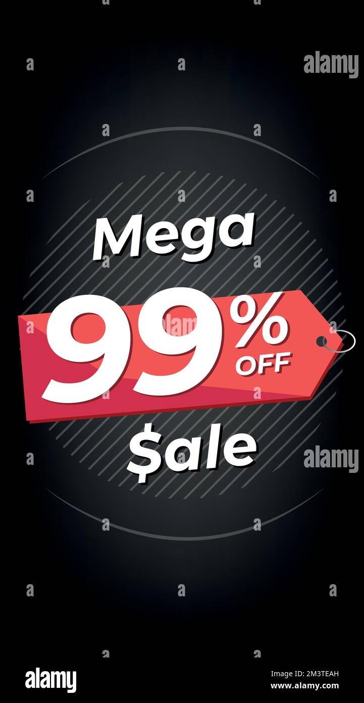 99 off. Black discount banner with percent. Advertising