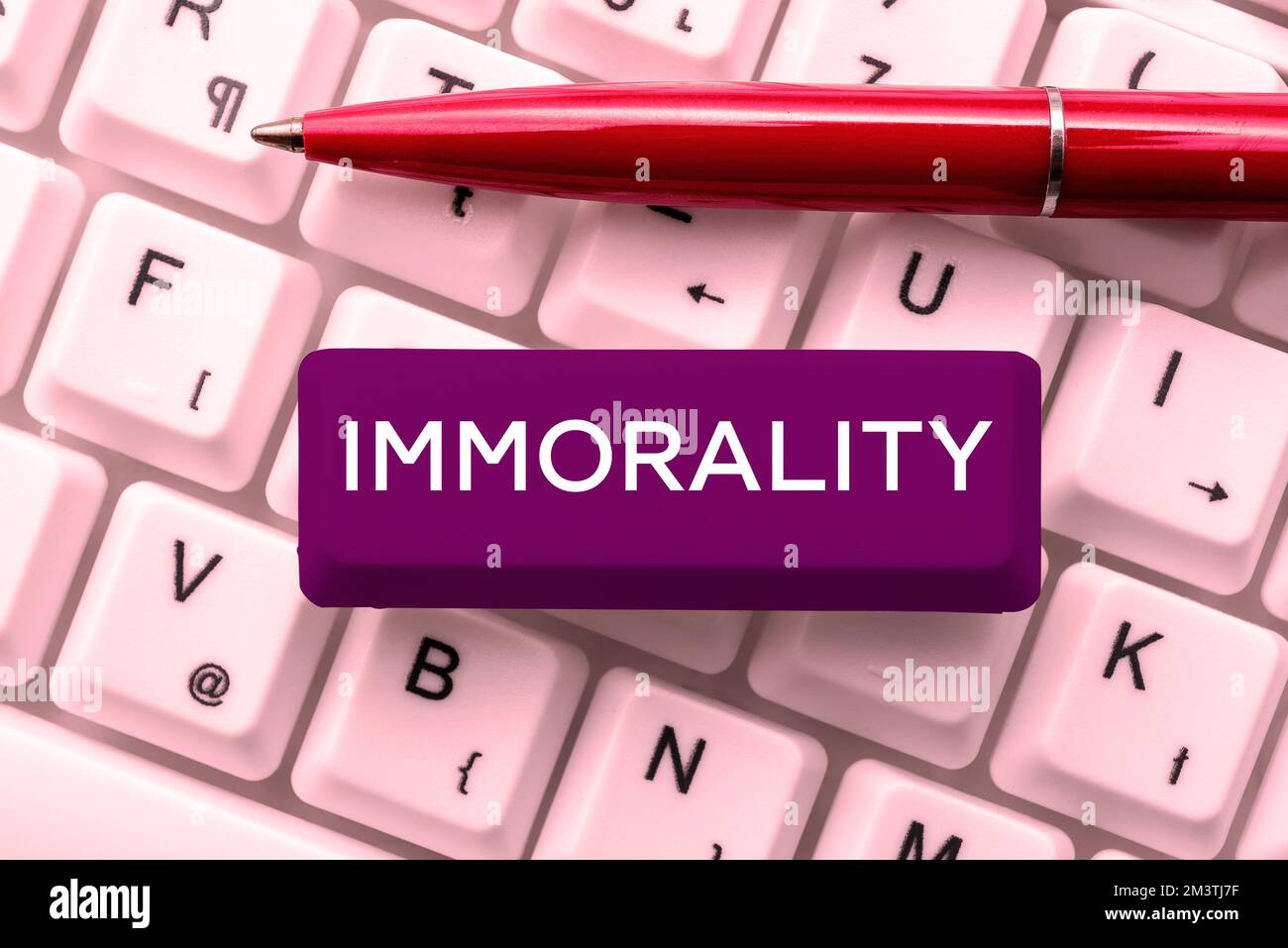 Sign displaying Immorality. Concept meaning the state or quality of being immoral, wickedness Stock Photo
