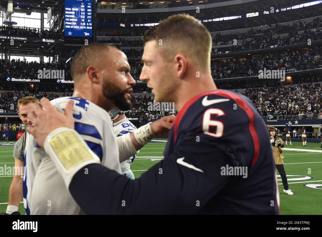 Arlington, Texas, USA. 11th Dec, 2022. Fox SportsÃ• LAURA OKMIN interviews  Dallas Cowboys quarterback DAK PRESCOTT (4) after the NFL football game  between the Houston Texans and the Dallas Cowboys on December