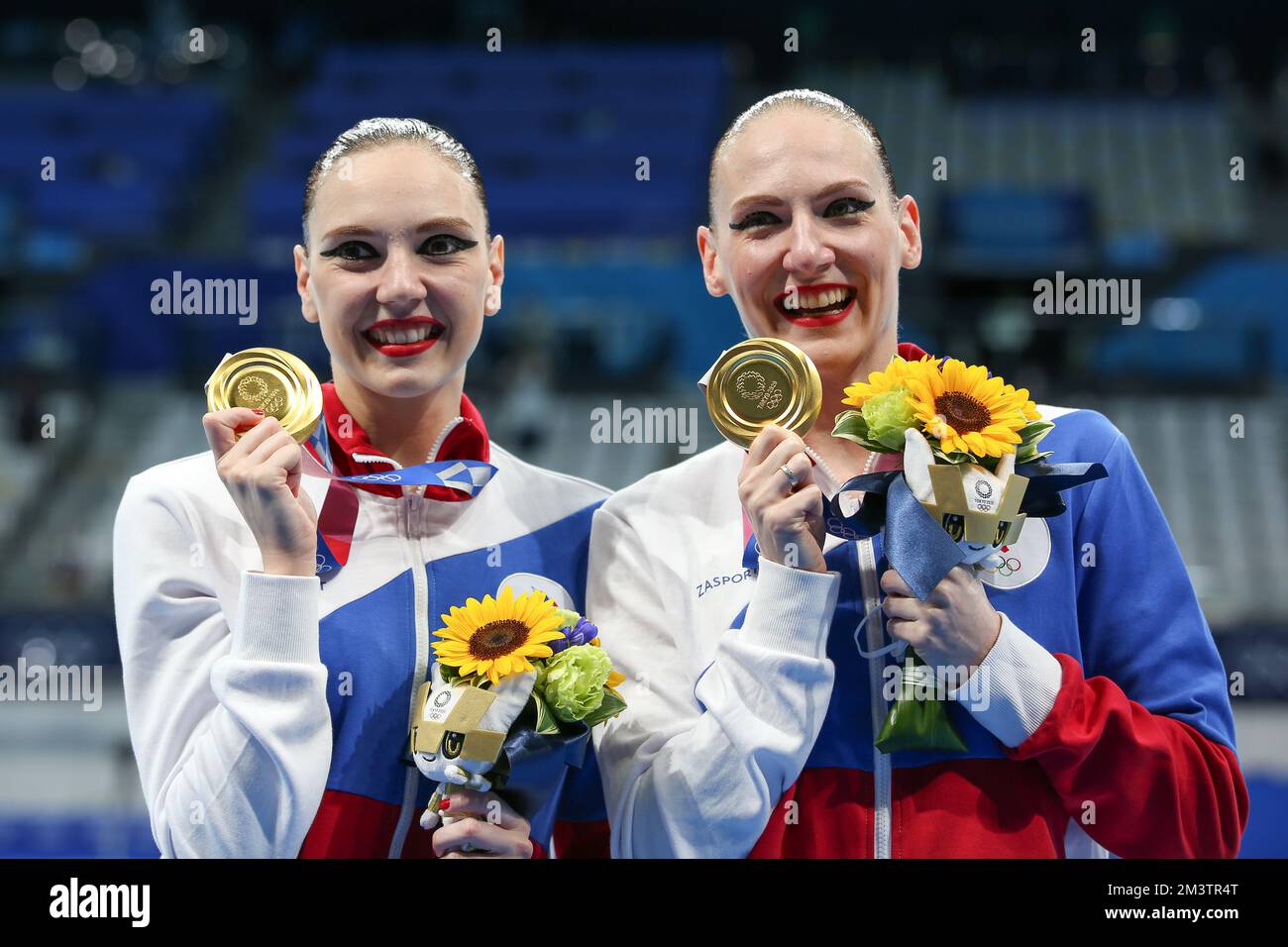 AUG 4, 2021 - TOKYO, JAPAN: Svetlana ROMASHINA and Svetlana KOLESNICHENKO of Russia win the Gold Medal in the Artistic Swimming Duet at the Tokyo 2020 Olympic Games (Photo by Mickael Chavet/RX) Stock Photo