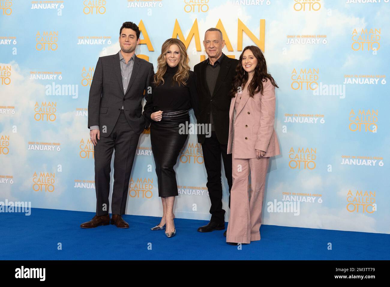 London, UK. 16 December, 2022. Truman Hanks, Rita Wilson, Tom Hanks and Mariana Trevino attend A Man Called Otto Photocall at the Corinthia Hotel in London, England. Credit: S.A.M./Alamy Live News Stock Photo