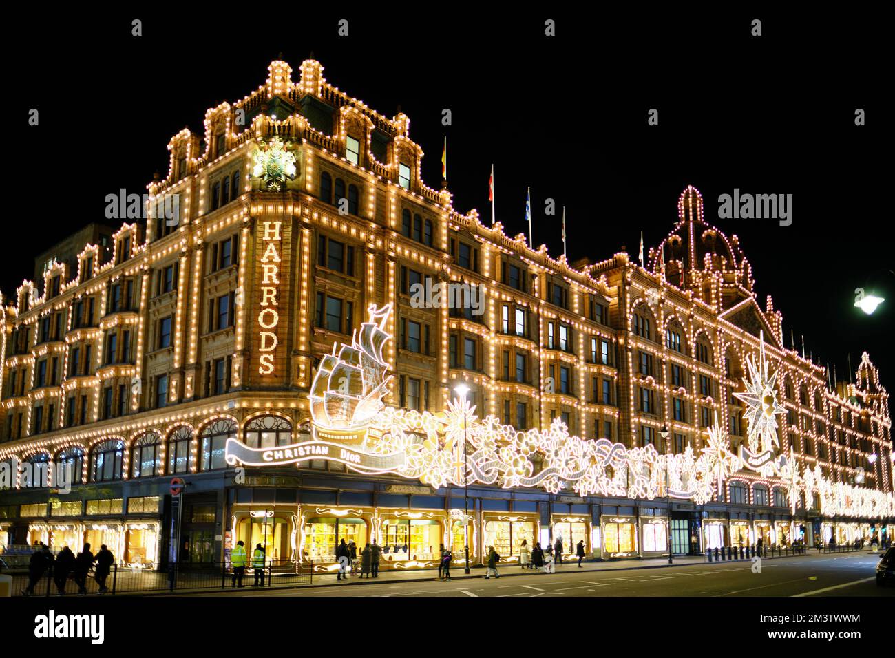 Harrods luxury department store with Christmas decorations at ...