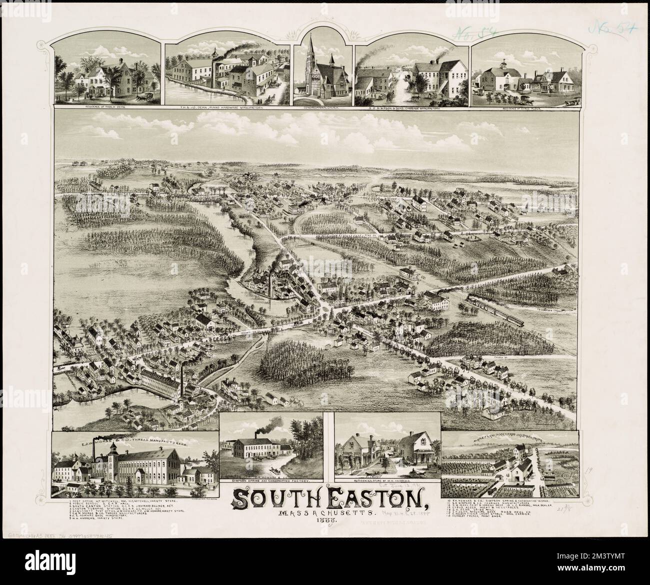 South Easton, Massachusetts 1888 Aerial Map