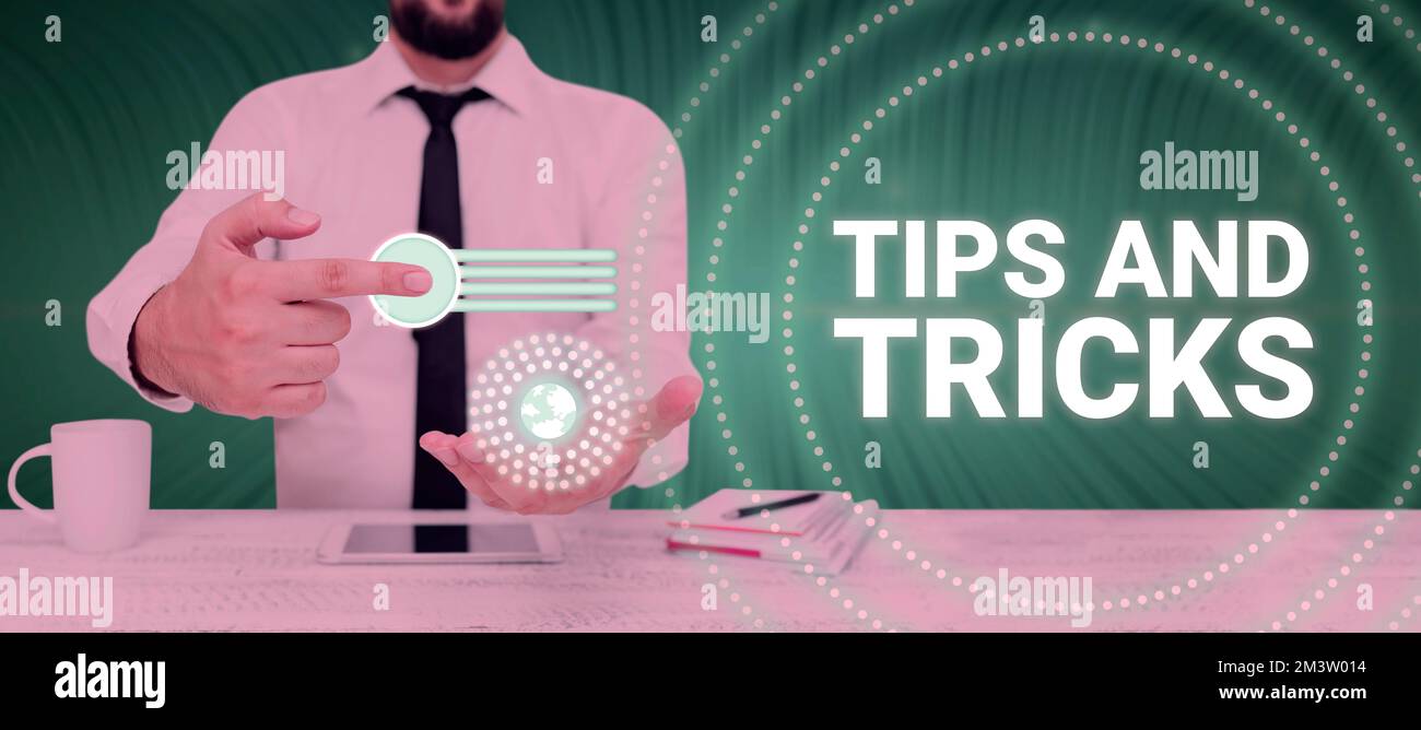 Inspiration showing sign Tips And Tricks. Business idea helpful advices ...