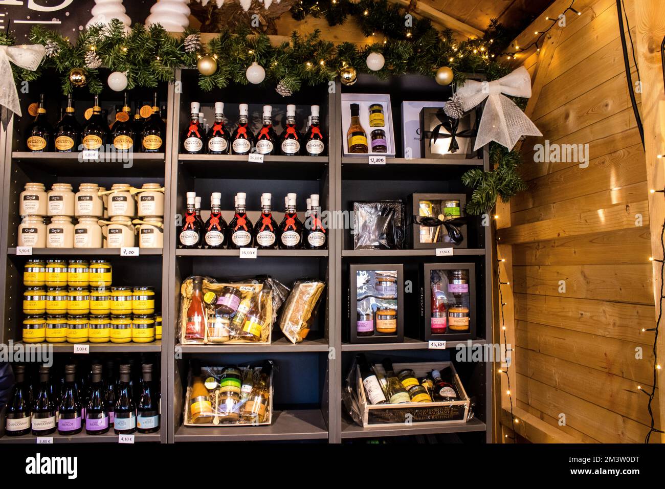 Food products at the Christmas Market in Reims will take place from December 1 to 30, 2022. On the Promenades Jean-Louis Schneiter, the 150 chalets of Stock Photo