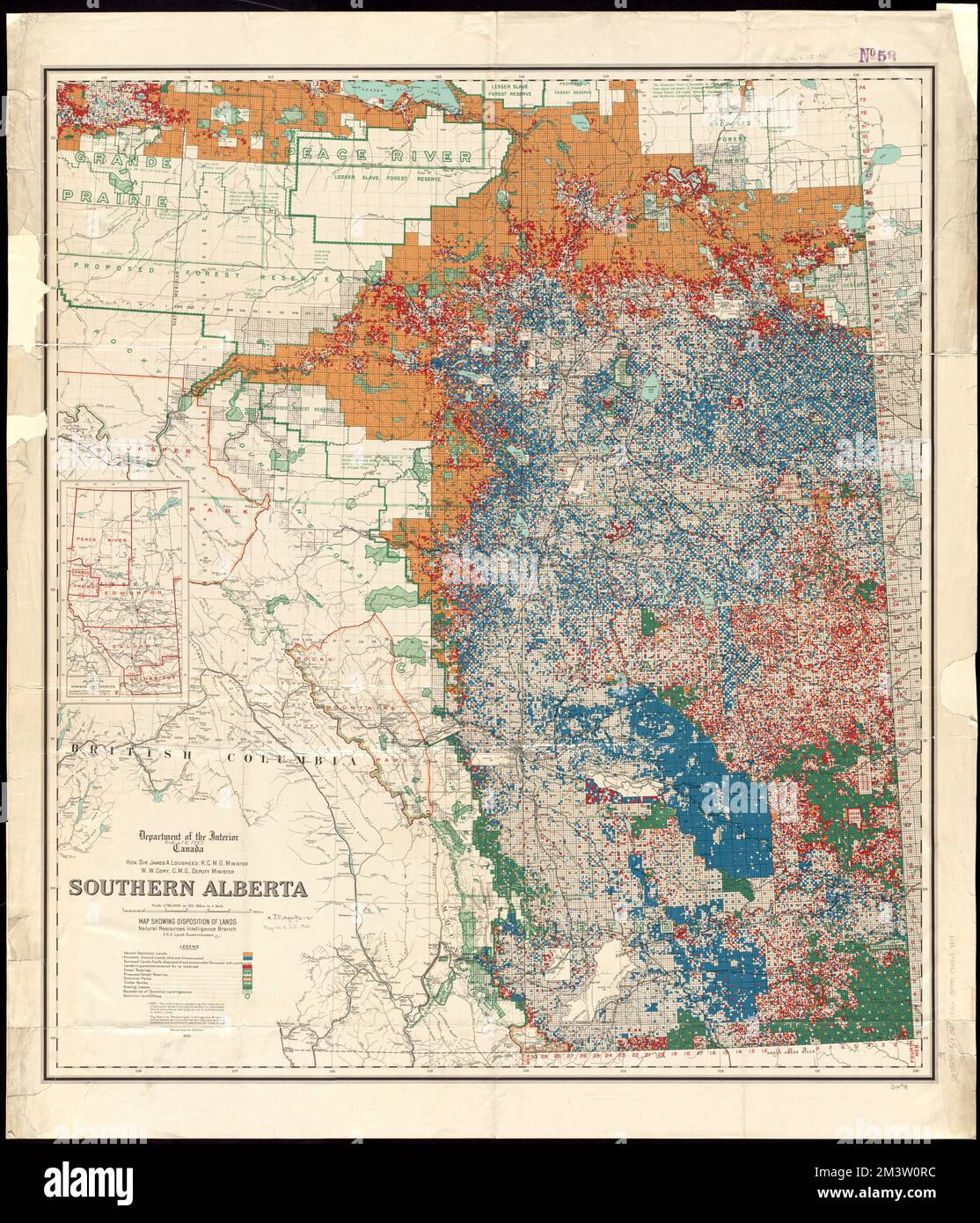 Southern Alberta map showing disposition of lands , Real property