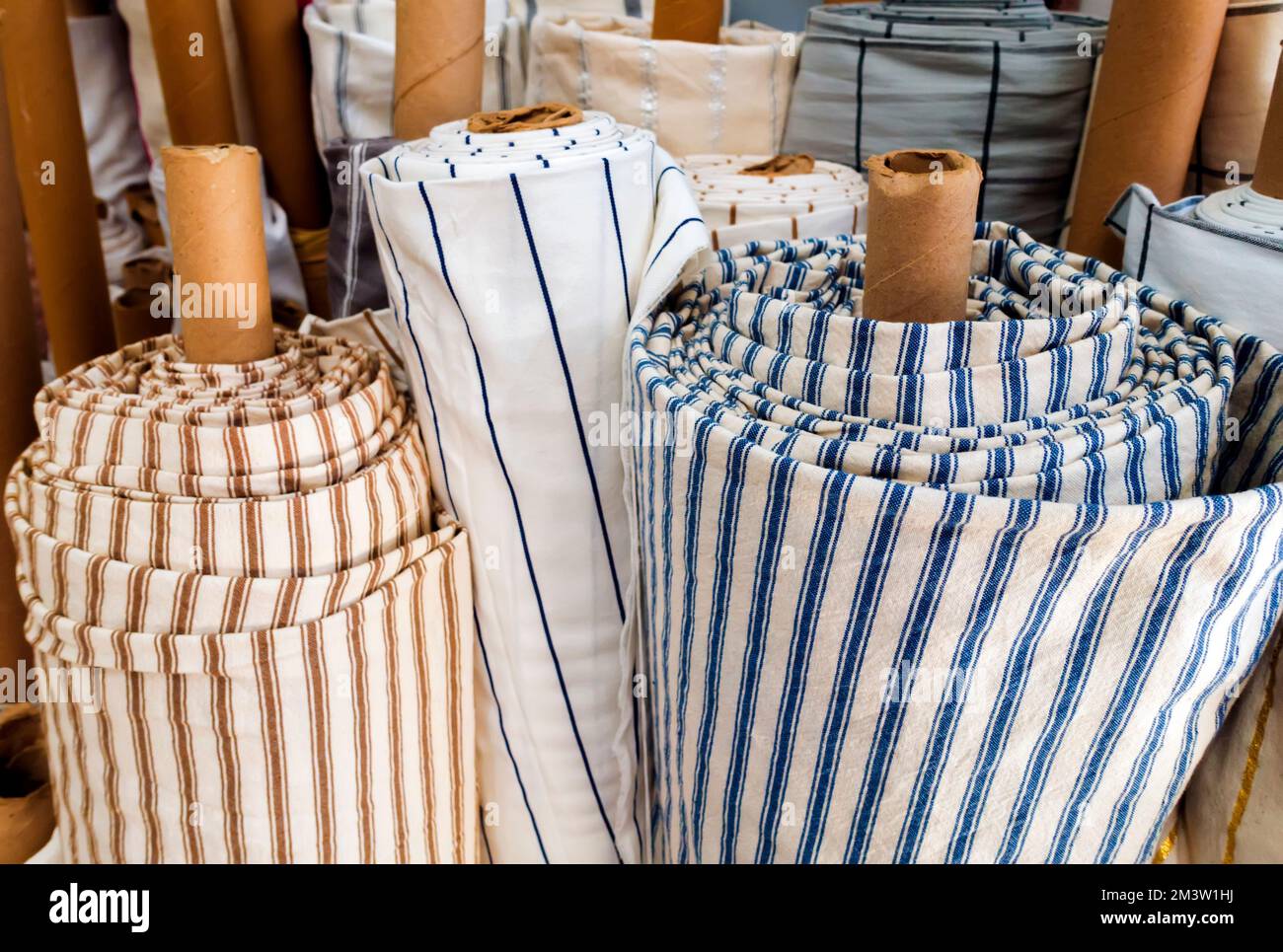 cloth rolls in textile shop Stock Photo