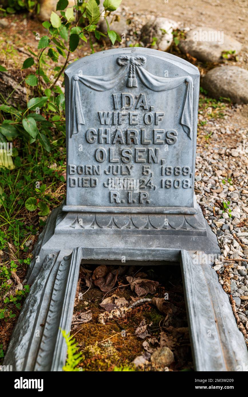 Tombstones & grave markers; Pioneer Cemetery; Gold Rush Cemetery; Skagway; Alaska; USA Stock Photo