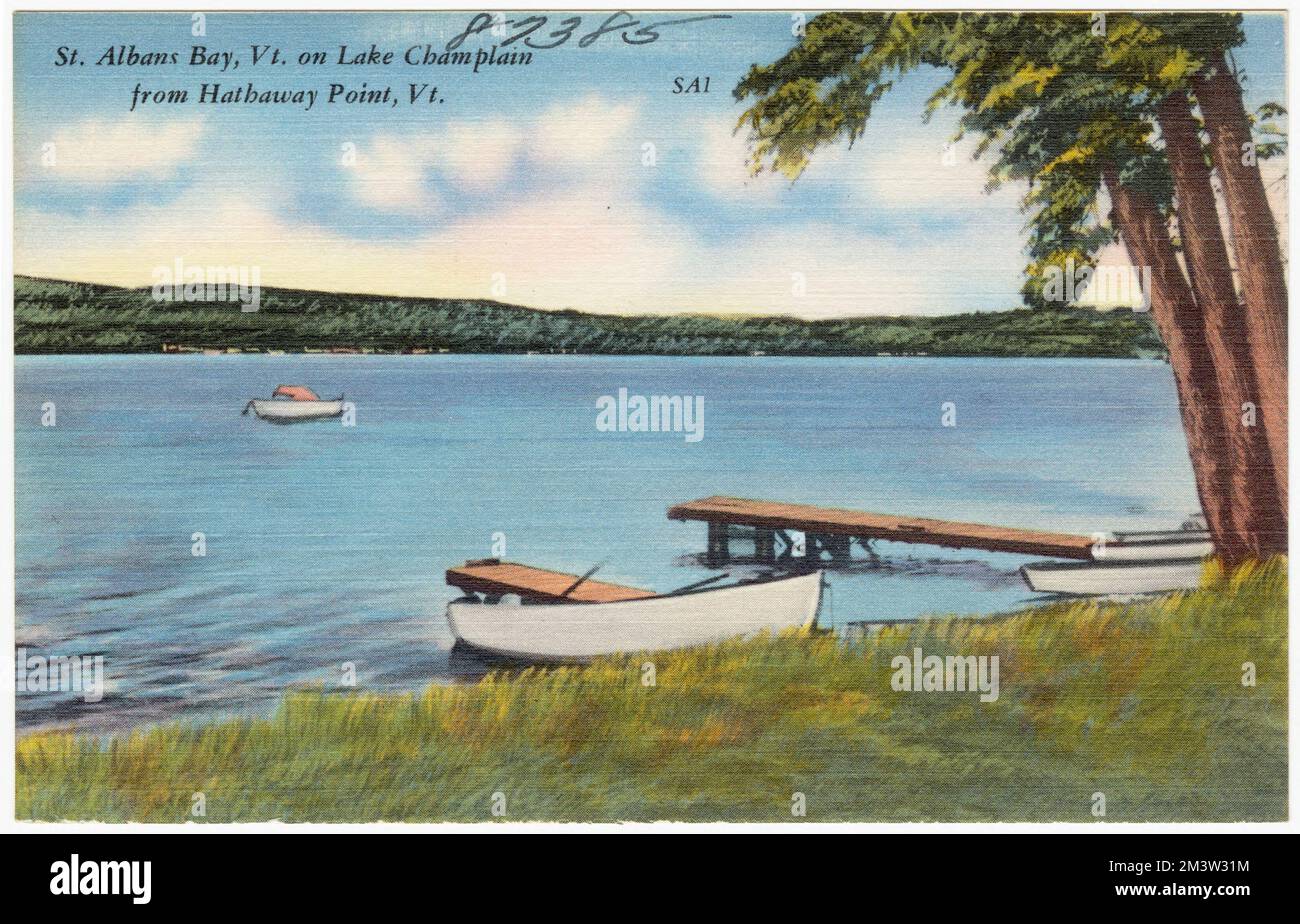 St. Albans Bay, Vt. on Lake Champlain from Hathaway Point, Vt. , Lakes & ponds, Boats, Tichnor