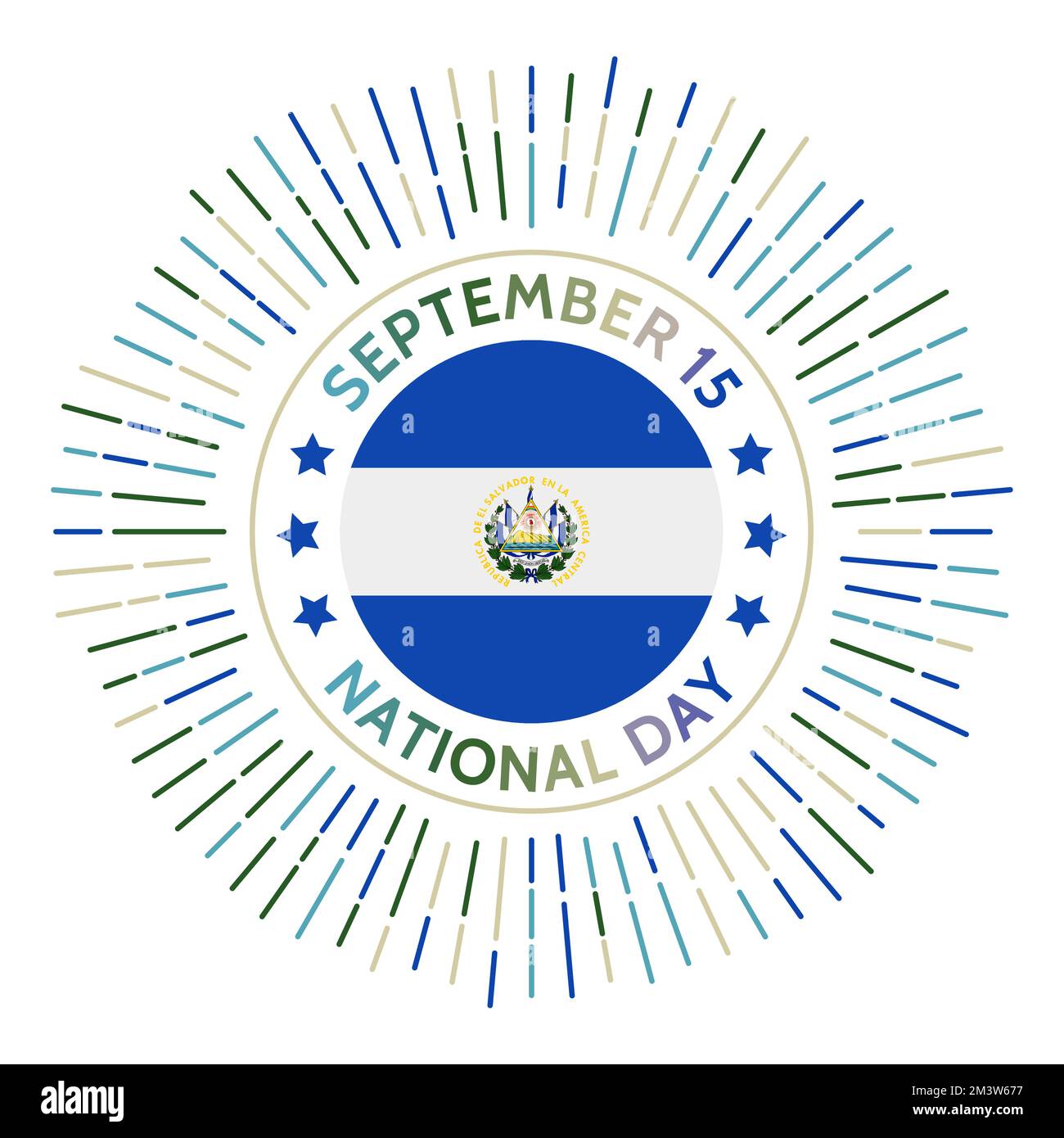 Republic of El Salvador national day badge. Independence from Spain in 1821. Celebrated on September 15. Stock Vector