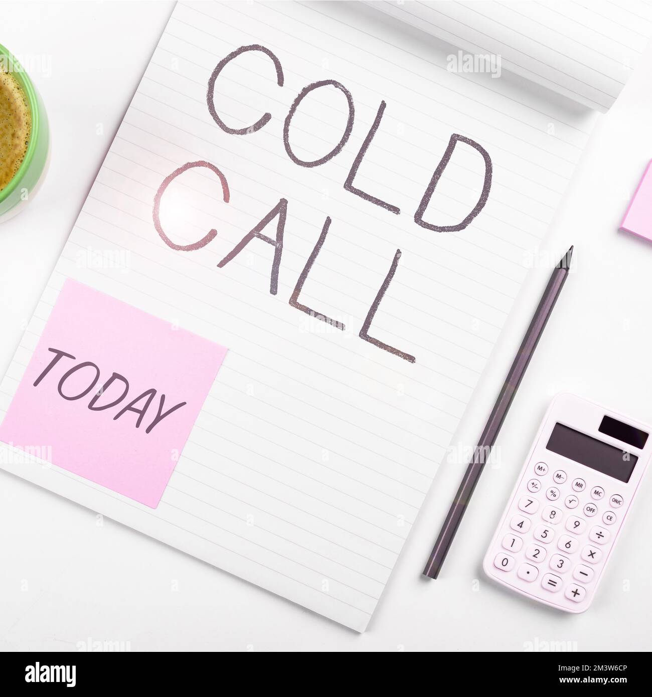 Text sign showing Cold Call. Business idea Unsolicited call made by someone trying to sell goods or services Stock Photo