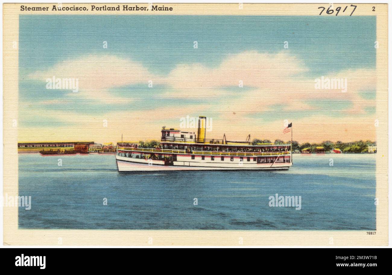 Steamer Aucocisco, Portland Harbor, Maine , Boats, Tichnor Brothers Collection, postcards of the United States Stock Photo
