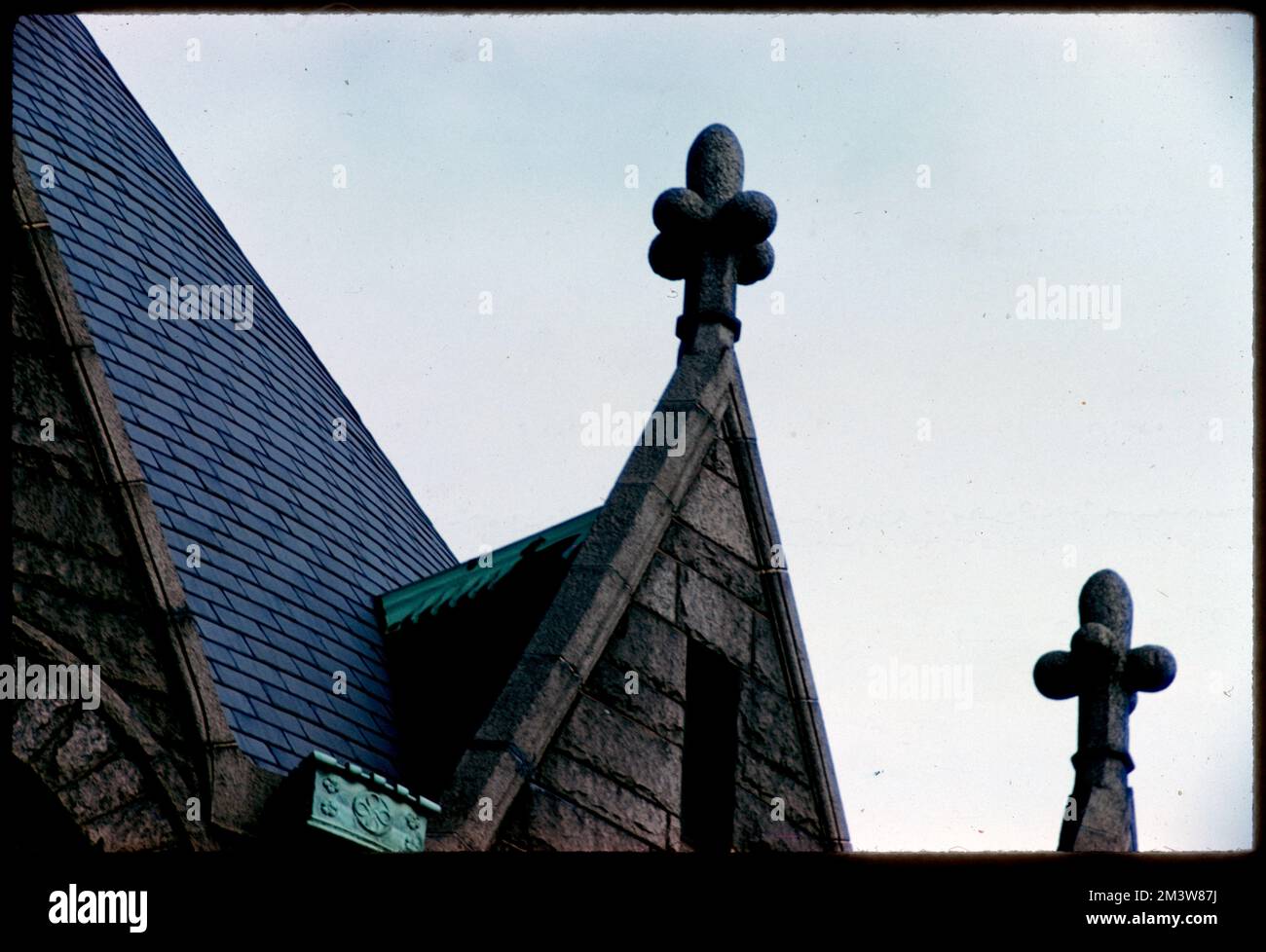 Stone gable with finial on side of a roof, Boston , Roofs, Finials