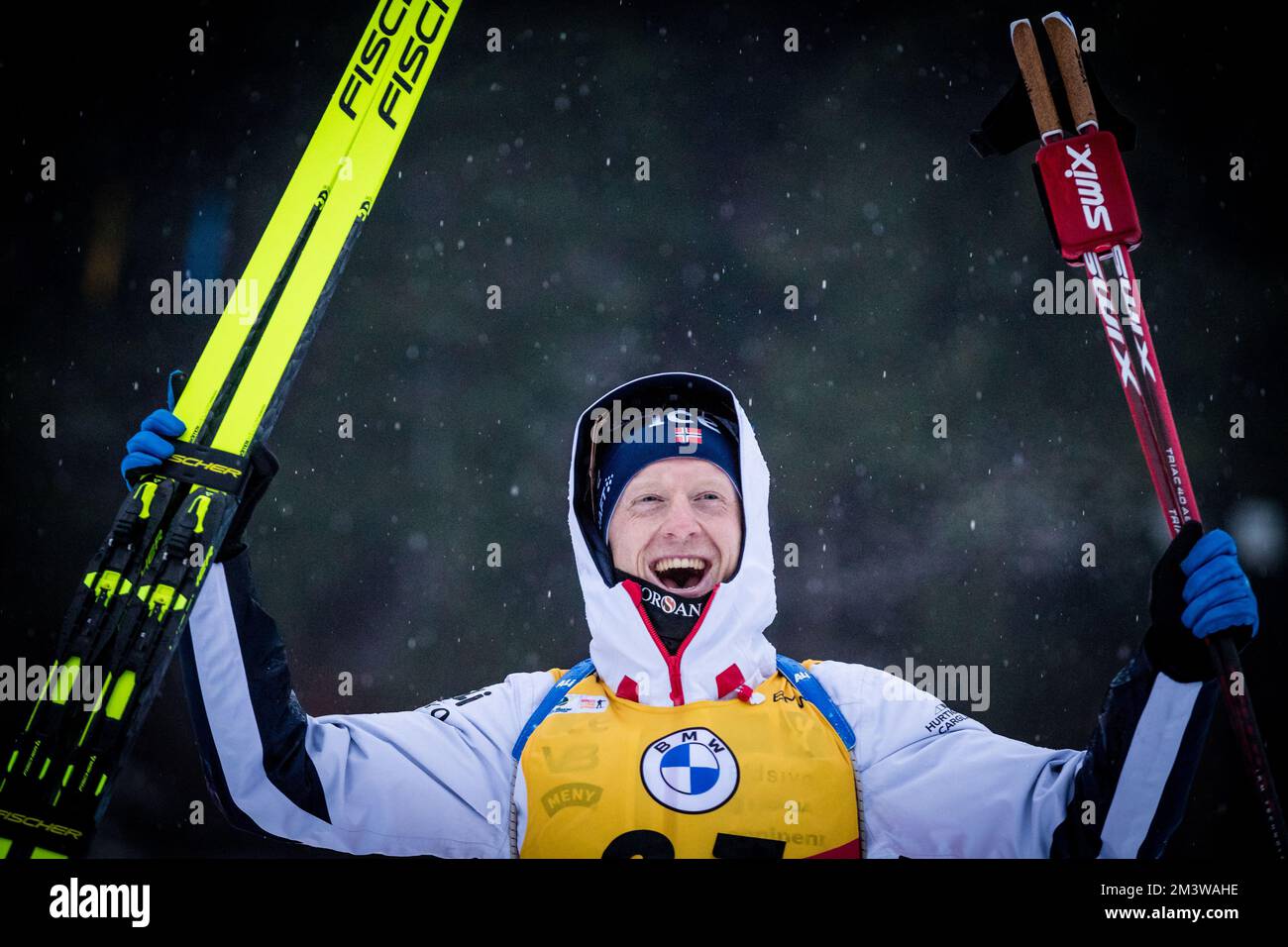 Norway's Johannes Thingnes Boe celebrates after winning the World Cup ...