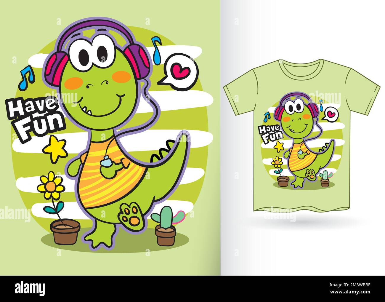 Cute little dinosaur cartoon for kids t shirt with template Stock ...