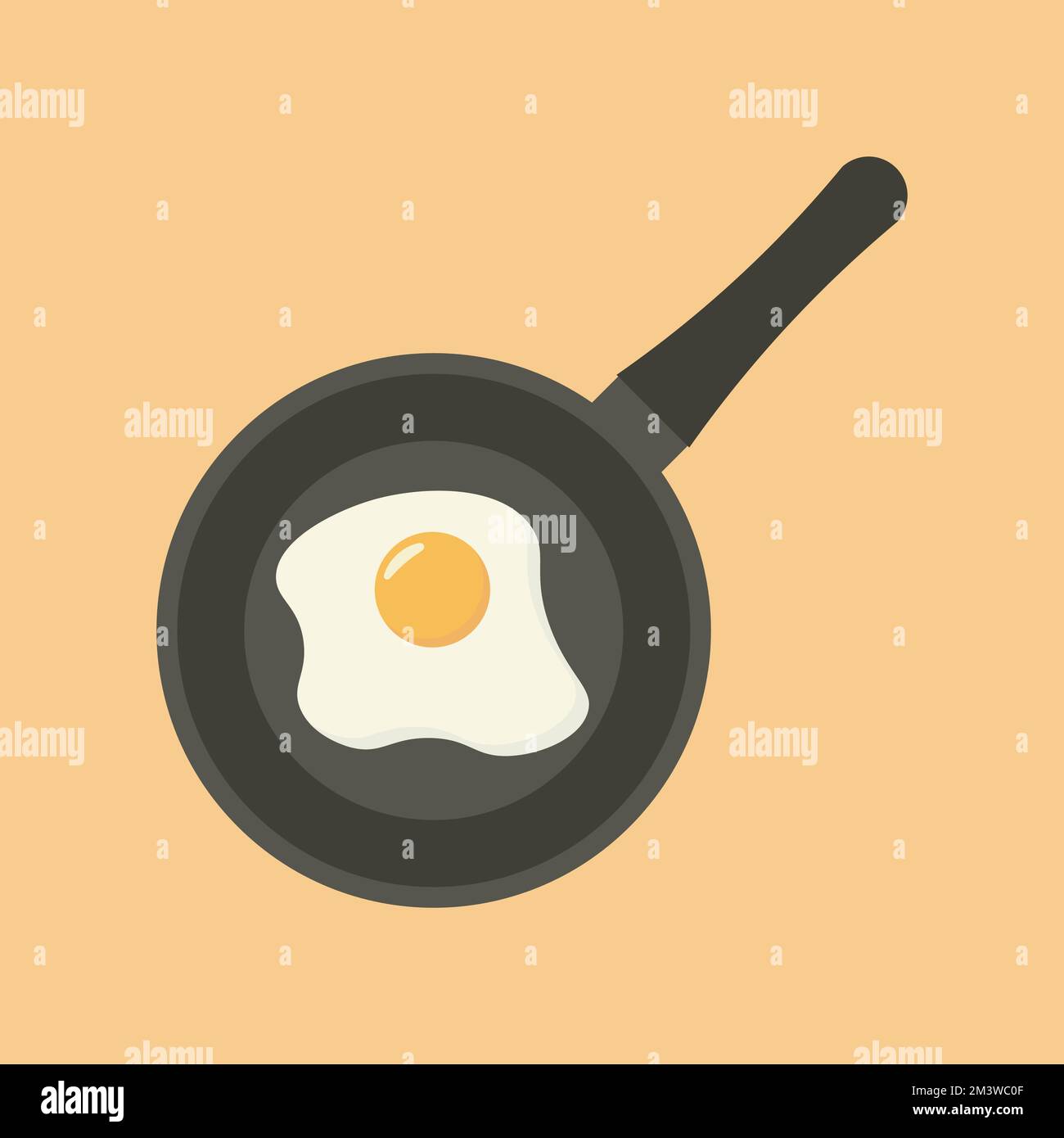 Cute Fried egg on Frying pan. Healthy morning breakfast with egg