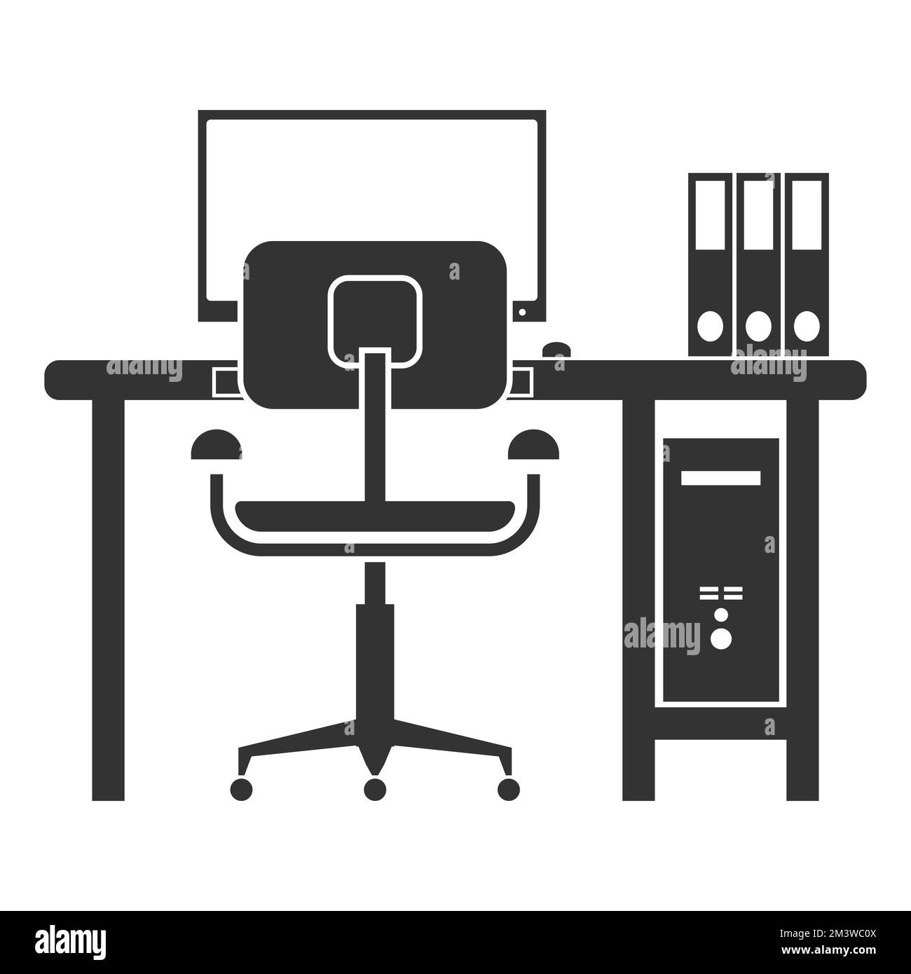 Interior of work desks, computer, files, chair image graphic icon logo design abstract concept vector stock. used as a symbol related to interior Stock Vector