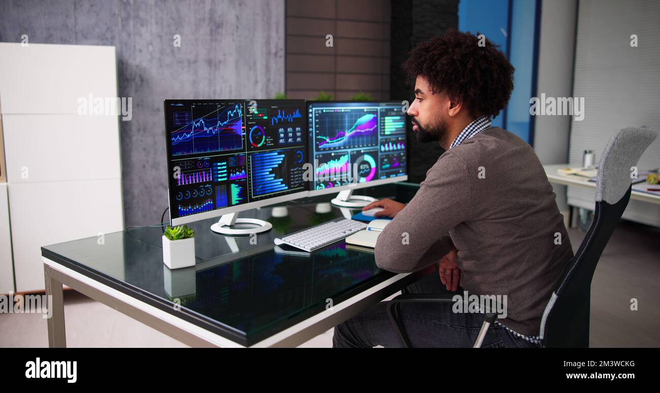 Financial Business Analytics Data Dashboard. Analyst Man Stock Photo