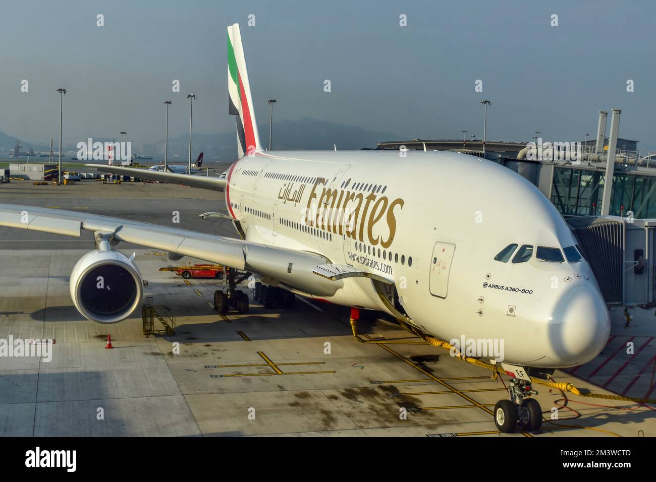 Emirates airlines airplane at Hong Kong International Airport Stock ...