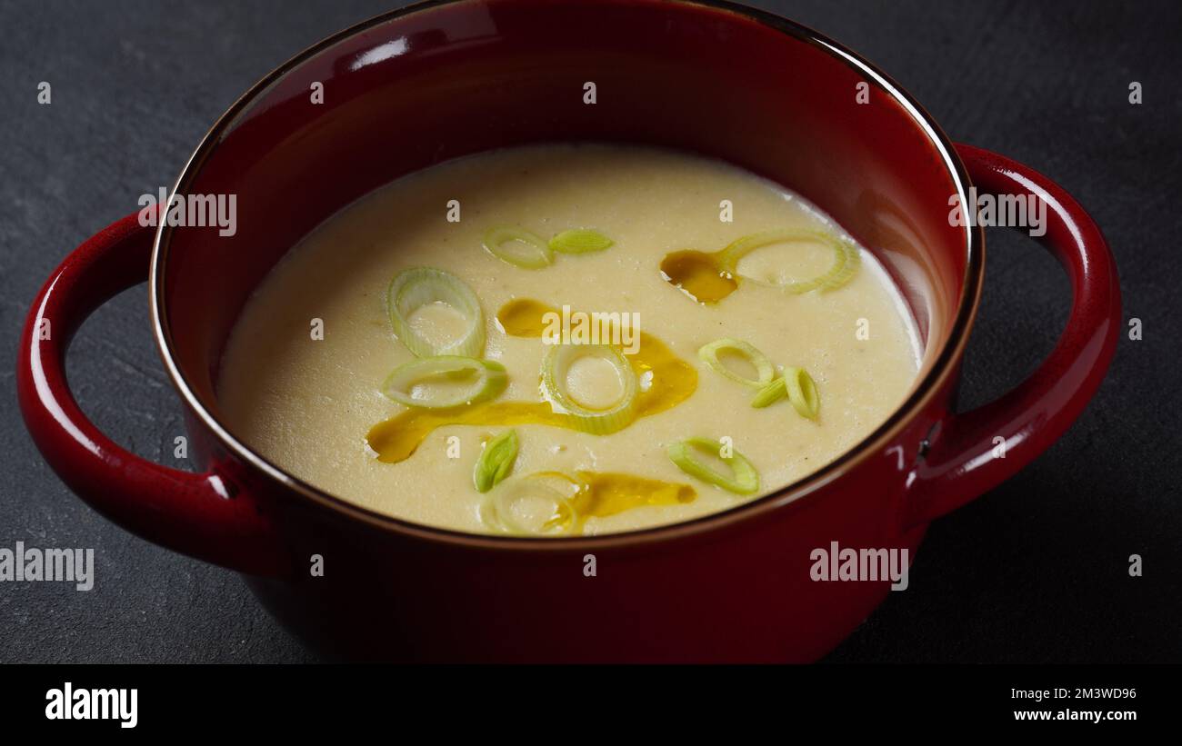 Vichyssoise, classic French chilled cream soup potato leek, and onion
