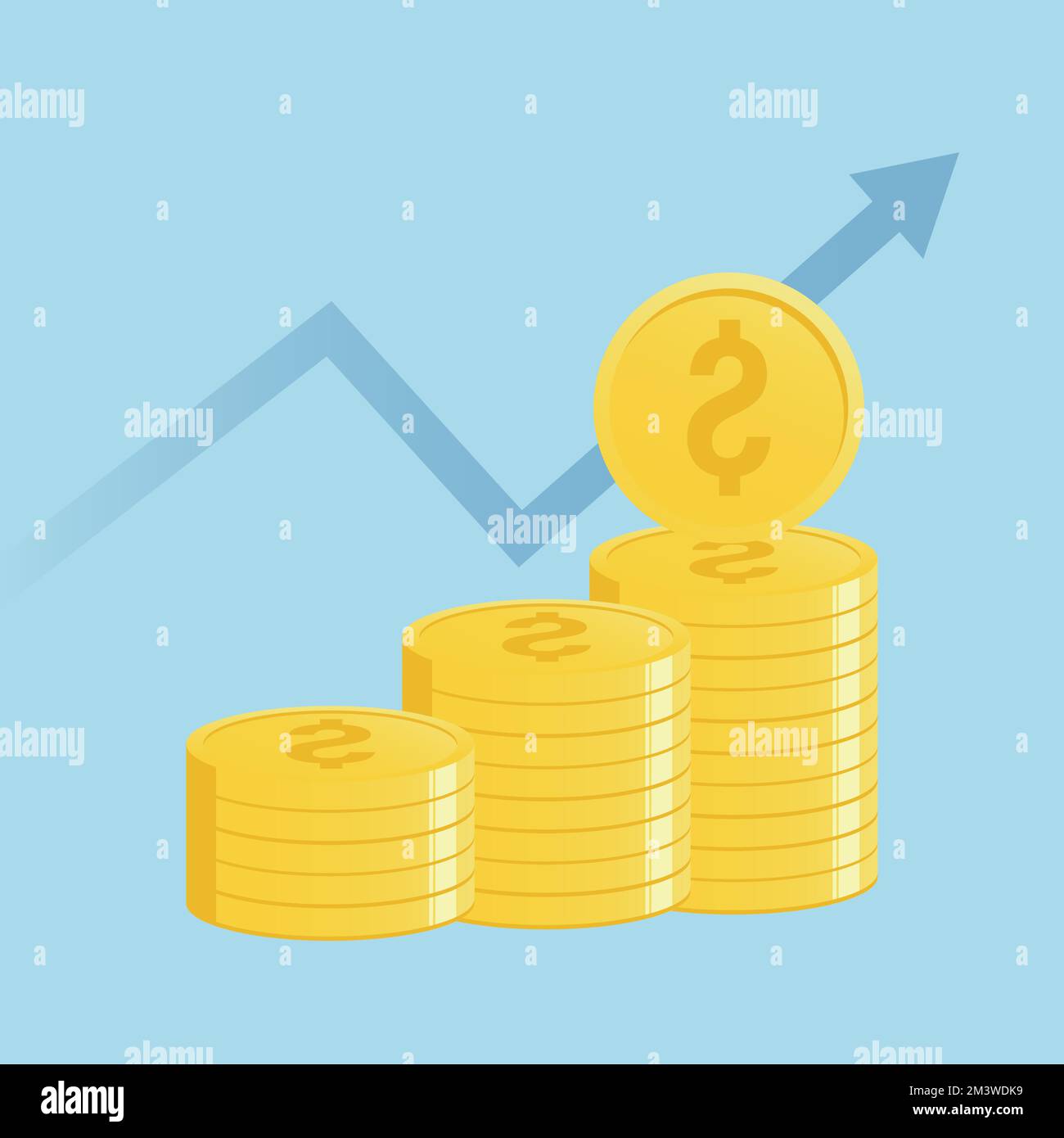 Growing stack of dollar coins economics concept vector illustration ...