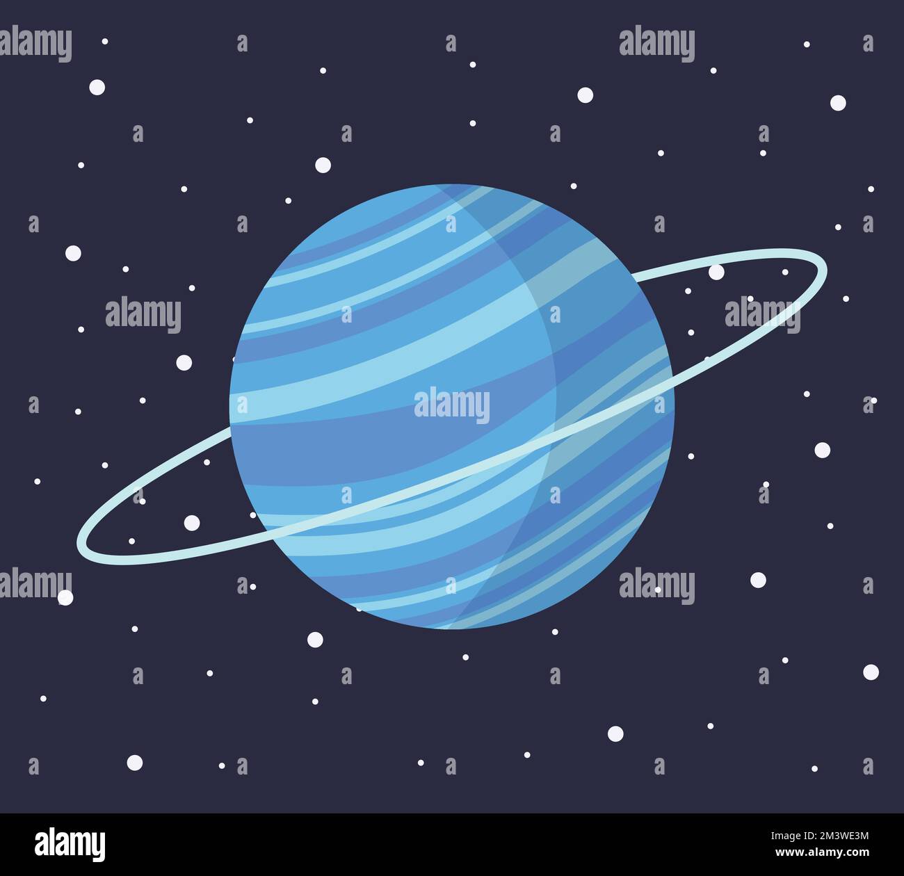 Cartoon solar system planet in flat style. Uranus planet on dark space with stars vector illustration. Stock Vector