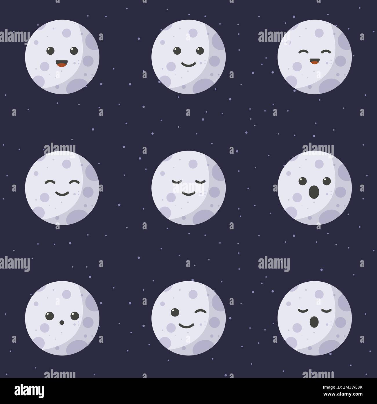 Cute cartoon character of moon. Set of cute cartoon planets with ...
