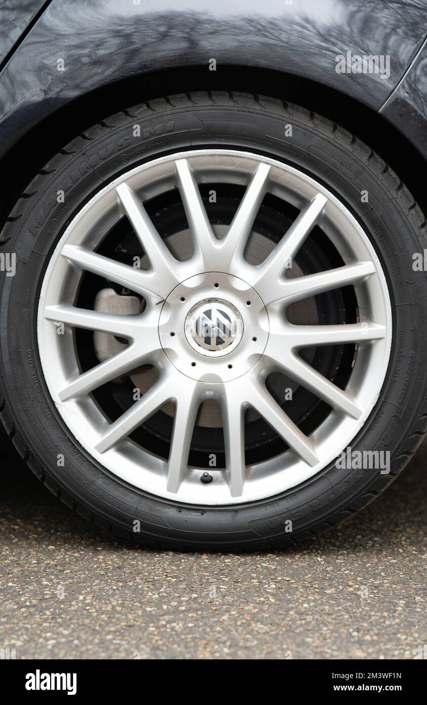 A rim of a tire from a car with the Volkswagen logo in Bakkeveen ...