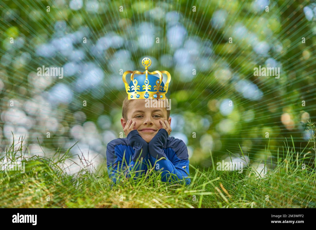 Portrait of a young boy wearing a crown. Stock Photo