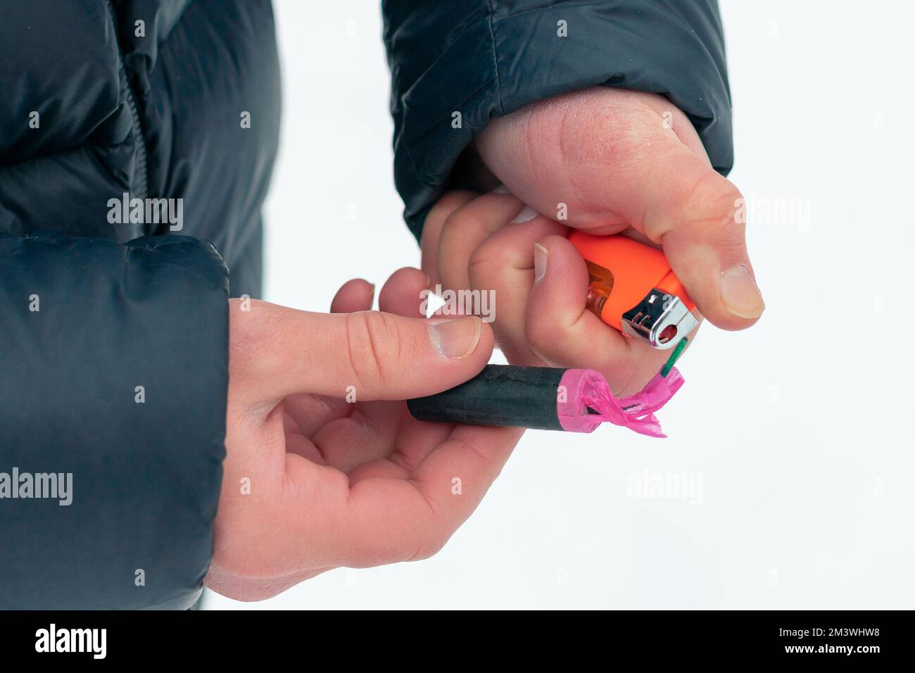 Guy Sets Fire to the Flash Noise Firecracker Outdoors in Winter at ...
