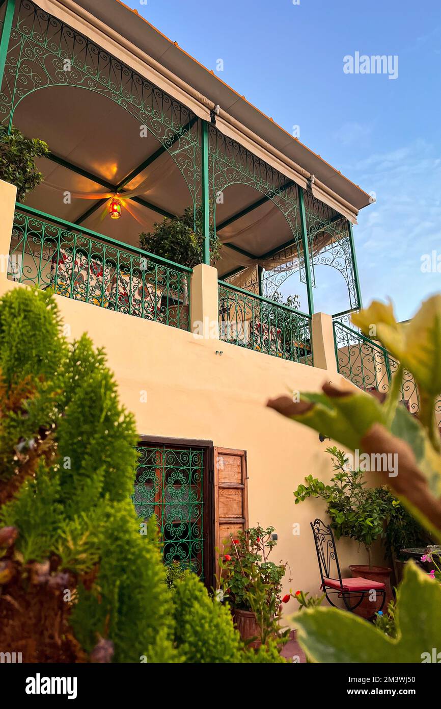 Traditional Moroccan rooftop of a riad in the old medina Stock Photo ...