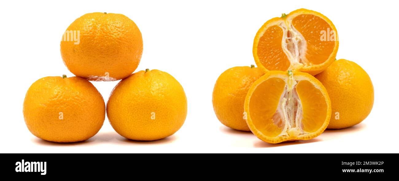 Set of tangerine images. Tangerine isolated on a white background. Clipping Path. Full depth of