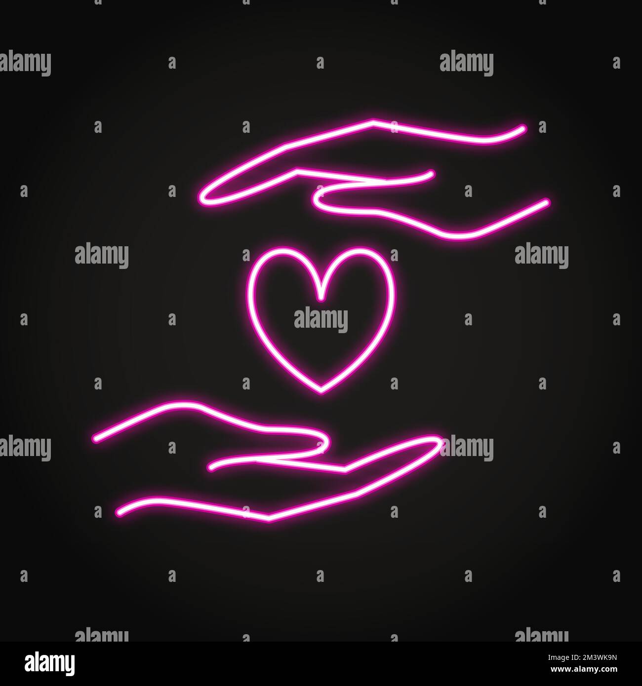 Caring love neon icon in line style. Hand giving heart symbol. Donation ...