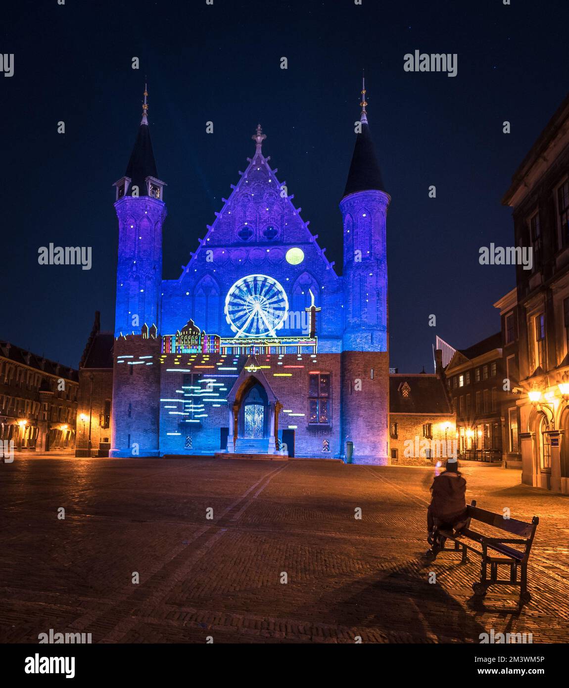 Mauritshuis art museum in The Hague, Netherlands - Video projection - Girl with a Pearl Earring Stock Photo