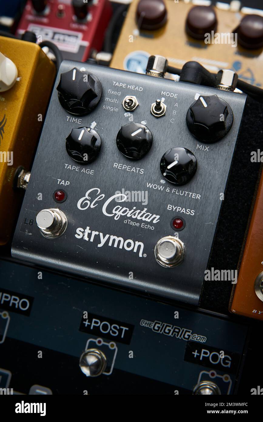 The pedal board of guitarist Gem Archer, former Oasis guitarist and