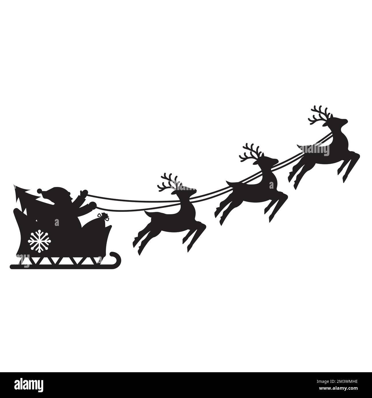 Santa Claus on reindeer, template, stencil, vector illustration. Stock Vector