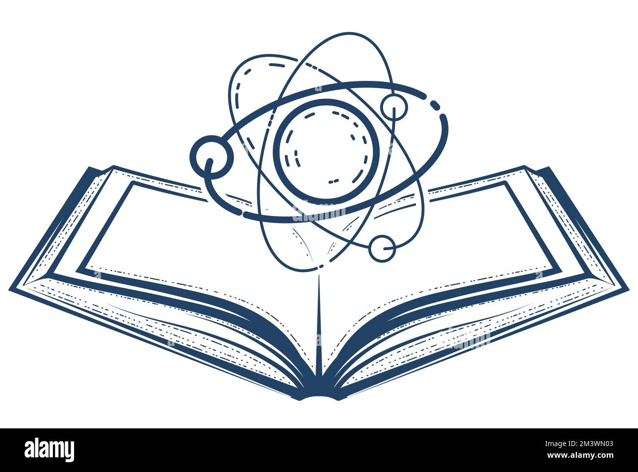 Science and knowledge, open book with atom or molecule, scientific research and education, vector Stock Vector