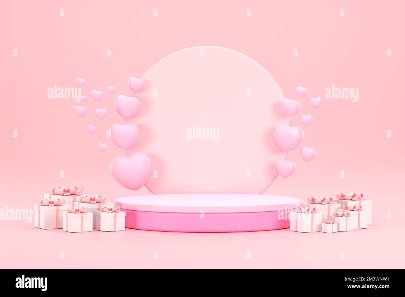 3D. Pink podium, pink heart and gift box on pink background. Business ...