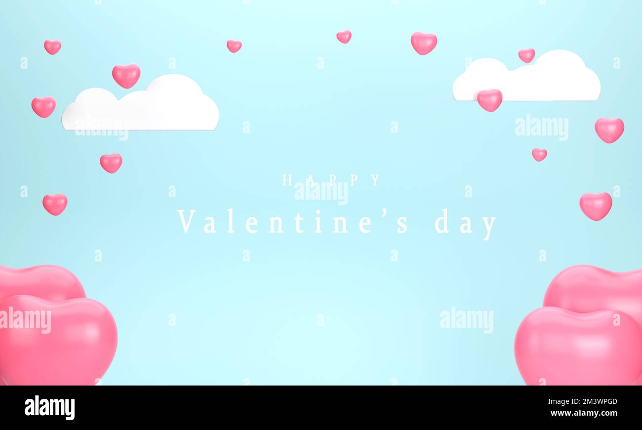 3D. Pink hearts floating in the sky as a frame. Concept valentine's day ...