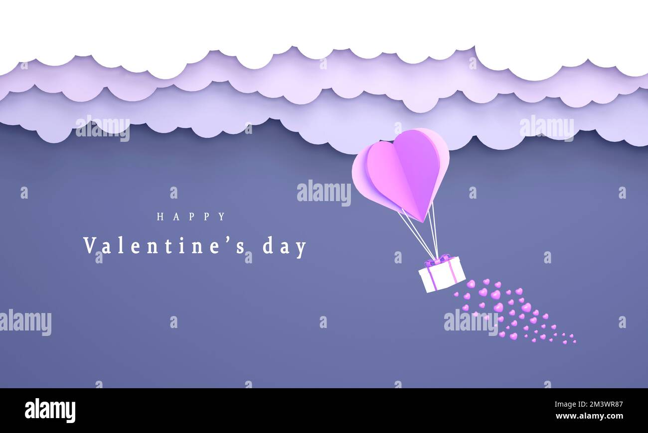 3D. Gift boxes with heart balloon floating it the sky, Happy Valentine ...