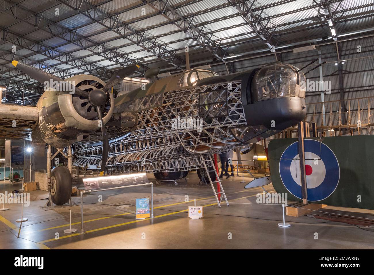 The frame fo a Vickers Wellington Mk1A (N2980) on display in the Bellman Hanger, Brooklands Museum, Surrey, UK Stock Photo