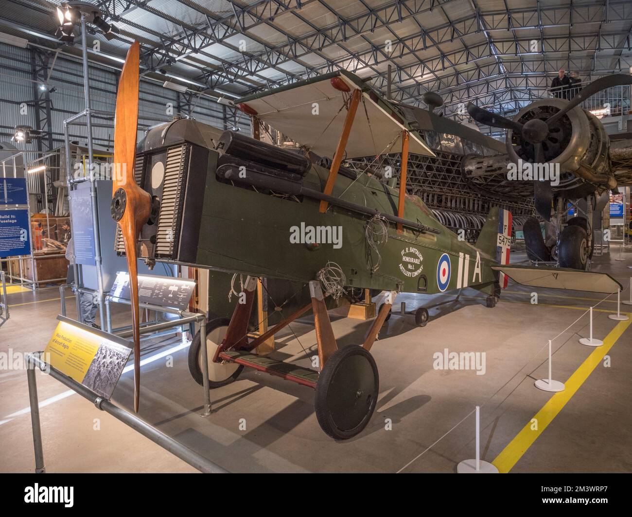 A Royal Aircraft Factory SE5a (replica), one of WWI key Allied fighter aircraft on display in the Bellman Hanger, Brooklands Museum, Surrey, UK. Stock Photo