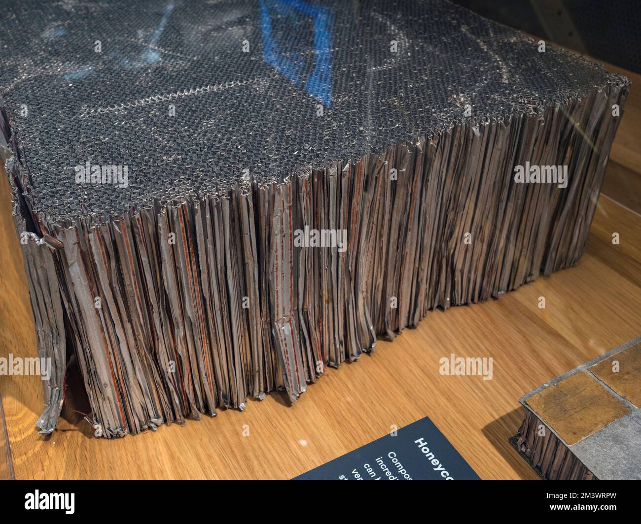 Close up of a composite used in aircraft construction on display in the Bellman Hanger